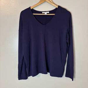 Purejill J. Jill Eco Terry Navy Blue Top Long Sleeve Shirt Sz Small